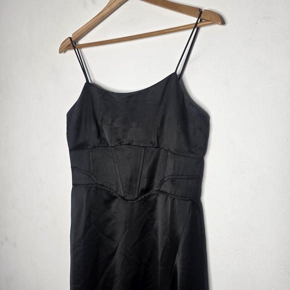 Jason Wu Black Satin Spaghetti Strap Midi Dress Women's Medium M - Picture 3 of 6